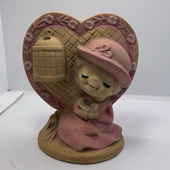 Vintage 60s UCTIC Japan Stonewear Girl Figurine Flower Vase Placard Pink - Picture 2 of 12